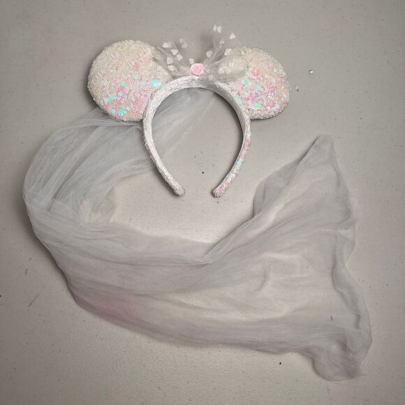 Disney Parks Minnie Mouse Bride Bridal Ears Veil Bow Sequin Headband Wedding - Picture 13 of 13
